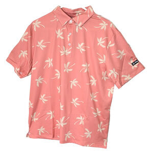 Brisara Mens Golf Shirt Moisture Wicking Medium Pink Palm Tree Polo Shirt